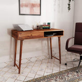 ONIJA Sheesham Wood Reading Writing Study Table Laptop Computer Workstation Desk for Home Office Students with Drawer Storage Desktop Counter Table (Teak Finish)